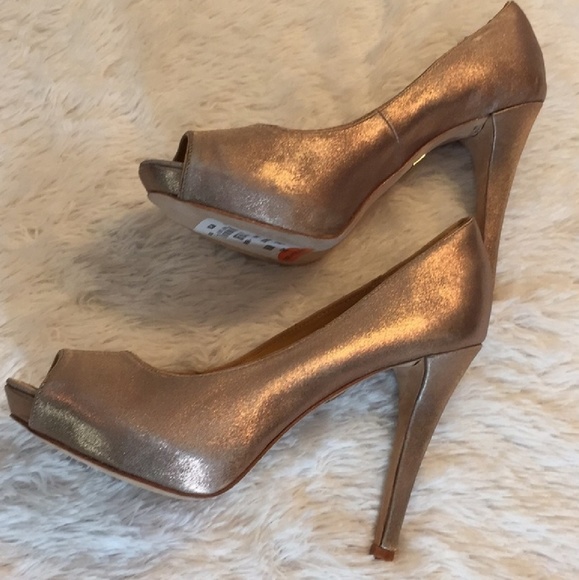 Shoes - Badgley Mischka Bronze Peep Toe Heels